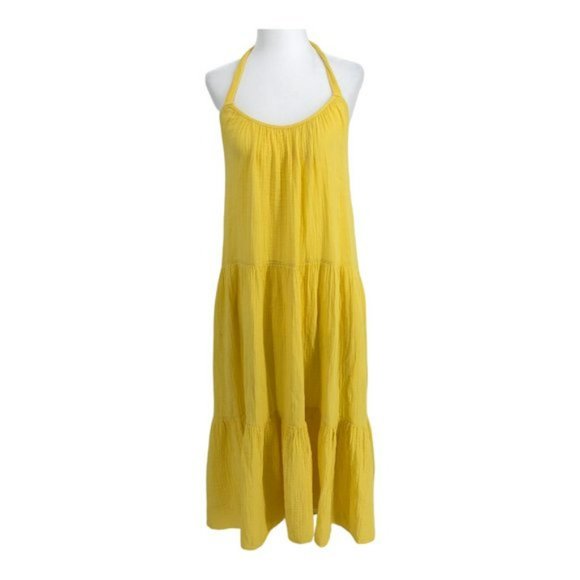 Xirena Lemon Yellow Reagen Cotton Gauze Halter Backless Long Midi Dress XS - Picture 2 of 7